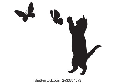 Vector Set of Black Cat Silhouettes in Various Poses – Sitting, Playing, Jumping, Walking, Elegant cat sitting side view with turn around head. Black cat silhouette. eps 10