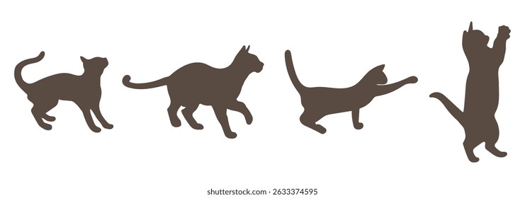 Vector Set of Black Cat Silhouettes in Various Poses – Sitting, Playing, Jumping, Walking, Elegant cat sitting side view with turn around head. Black cat silhouette. eps 10
