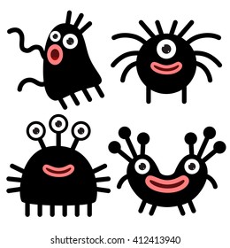 Vector set, black, cheerful and funny monsters.