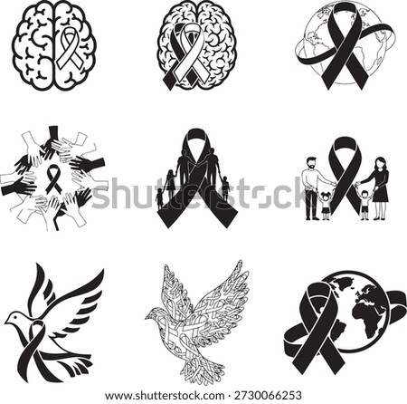 Vector set of black Christmas icons and floral tribal art symbols featuring nature patterns and decorative silhouettes for holiday design.