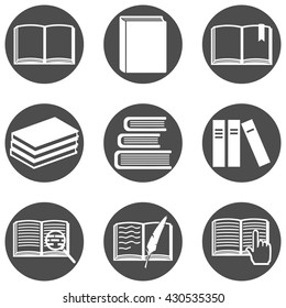 Vector Set of Black Circle Books Icons