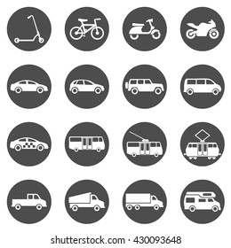 Vector Set of Black Circle Ground Transportation Icons