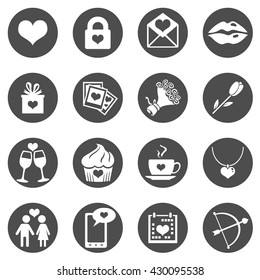 Vector Set of Black Circle Icons for Valentine Day