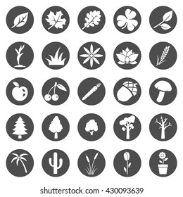 Vector Set of Black Circle Plants Icons