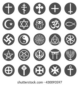 Vector Set of Black Circle Religious Symbols