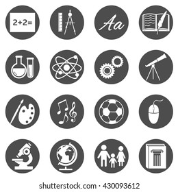 Vector Set Of  Black Circle School Subjects Icons.