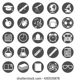 Vector Set of Black Circle School Icons.