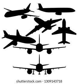 Vector Set of Black Civil Airplanes Silhouettes