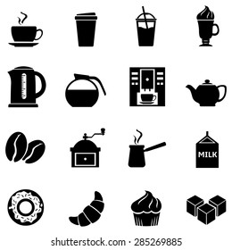 Vector Set of  Black Coffee Icons. Icons for Coffee Shop.