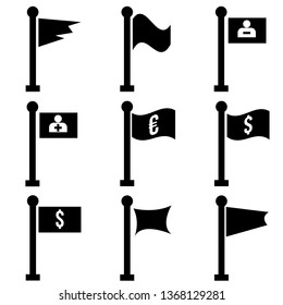 Vector Set of Black Color Flags on Steel Flagpoles