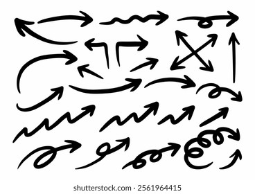 Vector set of black color hand drawn arrows for design purposes