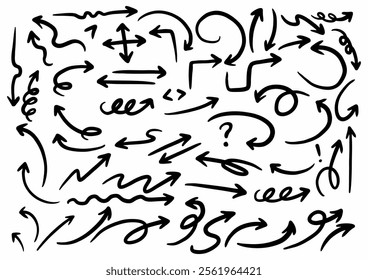 Vector set of black color hand drawn arrows for design purposes