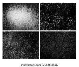 Vector Set of black concrete textures with rough, grainy surface. Suitable for wallpaper or interior design, with characteristics of aged and worn look. Grnage texture.