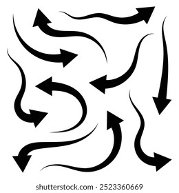 Vector Set Of Black Curved Arrow Icons With Different Direction
