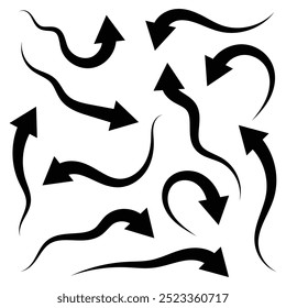 Vector Set Of Black Curved Arrow Icons With Different Direction