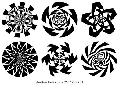 Vector set of black decorative circular elements for design. Label sign templates or tribal tattoo patterns.