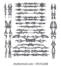 Vector set of black decorative horizontal floral elements