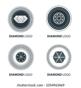 Vector set of black diamond design elements - cutting samples. Gemstone. Fashion jewelry. 