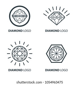 Vector set of black diamond design elements - cutting samples. Gemstone. Fashion jewelry. 
