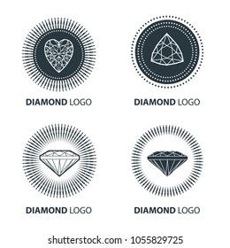 Vector set of black diamond design elements - cutting samples. Gemstone. Fashion jewelry. 