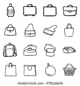 Vector Set of Black Doodle Bags Icons