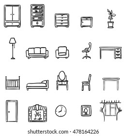 Vector Set Of Black Doodle Furniture Icons