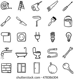 Vector Set of Black Doodle Home Repairing