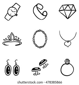 Vector Set of Black Doodle Jewelry Icons