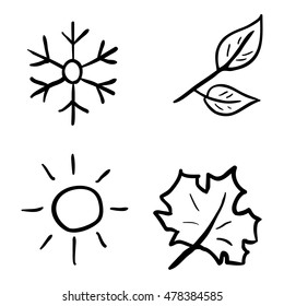 Vector Set of Black Doodle Season Icons