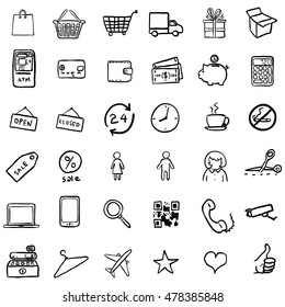 Vector Set Of Black Doodle Shopping Icons