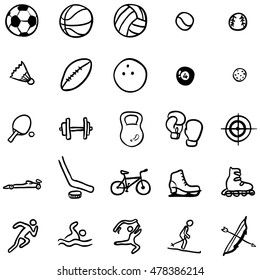 Vector Set of Black Doodle Sports Icons