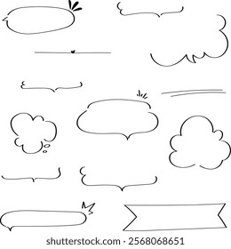 Vector set of black doodle style frame and cute bubble handwriting japan speech