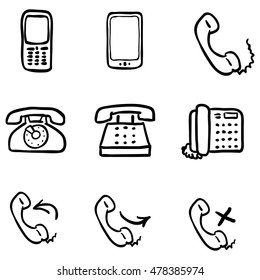 Vector Set of Black Doodle Telephone Icons