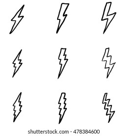 Vector Set Of Black Doodle Thunder Lighting Icons