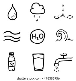 Vector Set of Black Doodle Water Icons