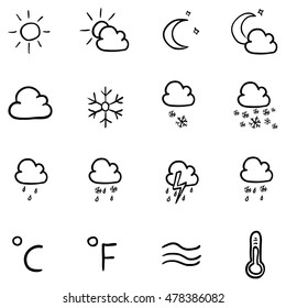 vector set of Black Doodle weather icons