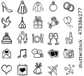 Vector Set of Black Doodle Weddings Icons