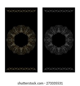 Vector set of black floral decorative background, template frame design for card, brochure, book, business card, postcard, wedding invitation, banner.