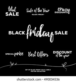 Vector set of black friday calligraphic designs. Vintage style elements, badges and labels collection. Sale banner or poster design template. 