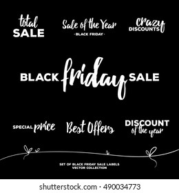 Vector set of black friday calligraphic designs. Vintage style elements, badges and labels collection. Sale banner or poster design template. 