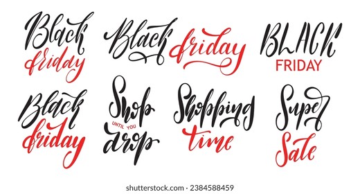Conjunto de vectores de texto con letras del Viernes Negro aislado en fondo blanco.