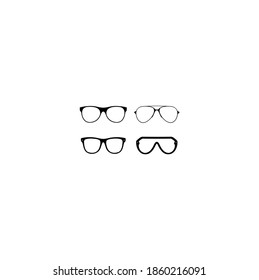 Vector Set of Black Glasses Silhouettes on White Background