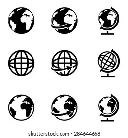 Vector Set of Black Globe Icons