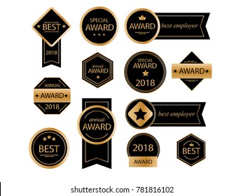 Vector set of black and gold award emblem and medal