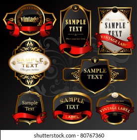 vector set: black gold labels