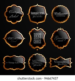 Vector set of black gold labels with place for text.