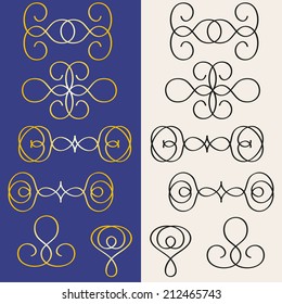 Vector set of black and gold vignette.