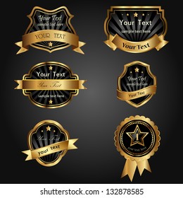 vector set black gold-framed labels