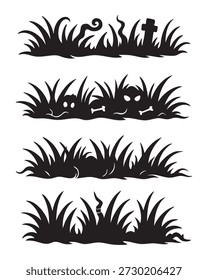 Vector Set of Black Grass Silhouette