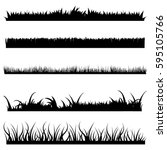 Vector Set of Black Grass Silhouettes on White Backround